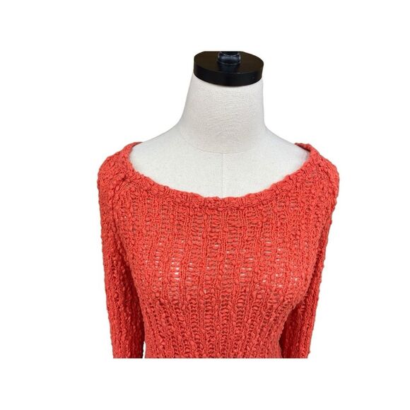 Anthropologie Knitted & Knotted Coral Open Knit Lace Hem Sweater Size Large - Picture 7 of 12